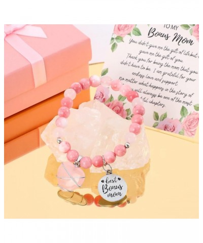 Bonus Mom Bracelet Gift Set Mother's Day Gifts for Stepmother with Floral Gratitude Card Natural Stone Bracelet Birthday Gift...