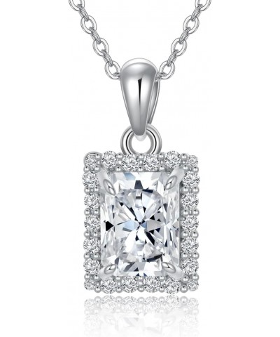 2CT Radiant Cut Moissanite Necklaces for Women Platinum Plated Silver Halo Moissanite Pendant Necklace, 18''-20'' $41.44 Neck...