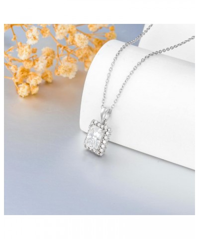 2CT Radiant Cut Moissanite Necklaces for Women Platinum Plated Silver Halo Moissanite Pendant Necklace, 18''-20'' $41.44 Neck...