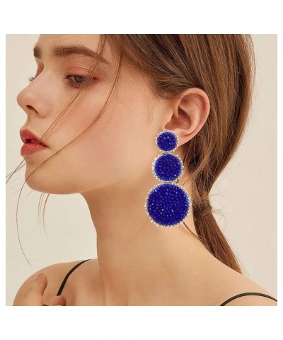 Beaded Drop Earrings Statement Seed Bead Earring for Women Handmade Triple Circle Dangle Earrings for Wedding Party Prom Navy...