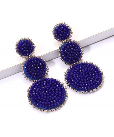 Beaded Drop Earrings Statement Seed Bead Earring for Women Handmade Triple Circle Dangle Earrings for Wedding Party Prom Navy...