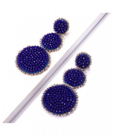 Beaded Drop Earrings Statement Seed Bead Earring for Women Handmade Triple Circle Dangle Earrings for Wedding Party Prom Navy...