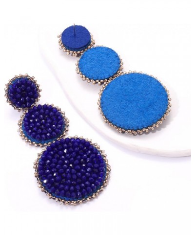 Beaded Drop Earrings Statement Seed Bead Earring for Women Handmade Triple Circle Dangle Earrings for Wedding Party Prom Navy...