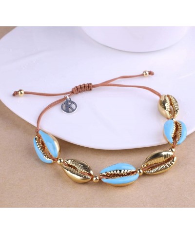 Womens Gold Friendship Bracelets Shell Cowry Beads Bracelets Adjustable Bracelets Tropical Beach Bracelets Light Blue $9.09 B...