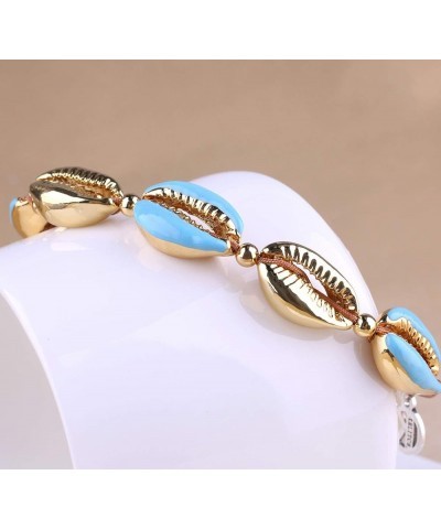 Womens Gold Friendship Bracelets Shell Cowry Beads Bracelets Adjustable Bracelets Tropical Beach Bracelets Light Blue $9.09 B...