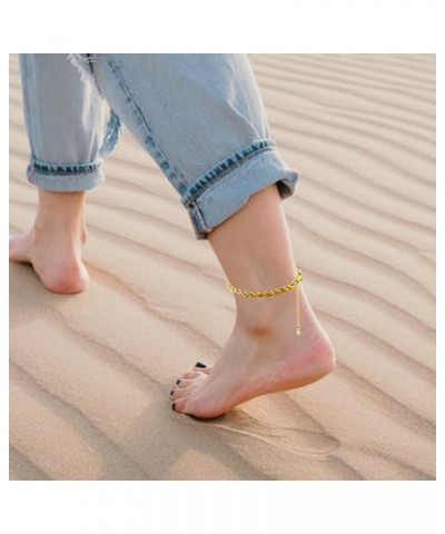 Gold Anklets Ankle Bracelets for Women, 18K Gold Plated Anklets for Women Initial Anklet Waterproof Double Layered Chain Jewe...