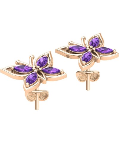 4X2 mm Marquise Gemstone Ladies Butterfly Fashion Stud Earrings, Available In 10K/14K/18K Gold & 925 Sterling Silver Amethyst...