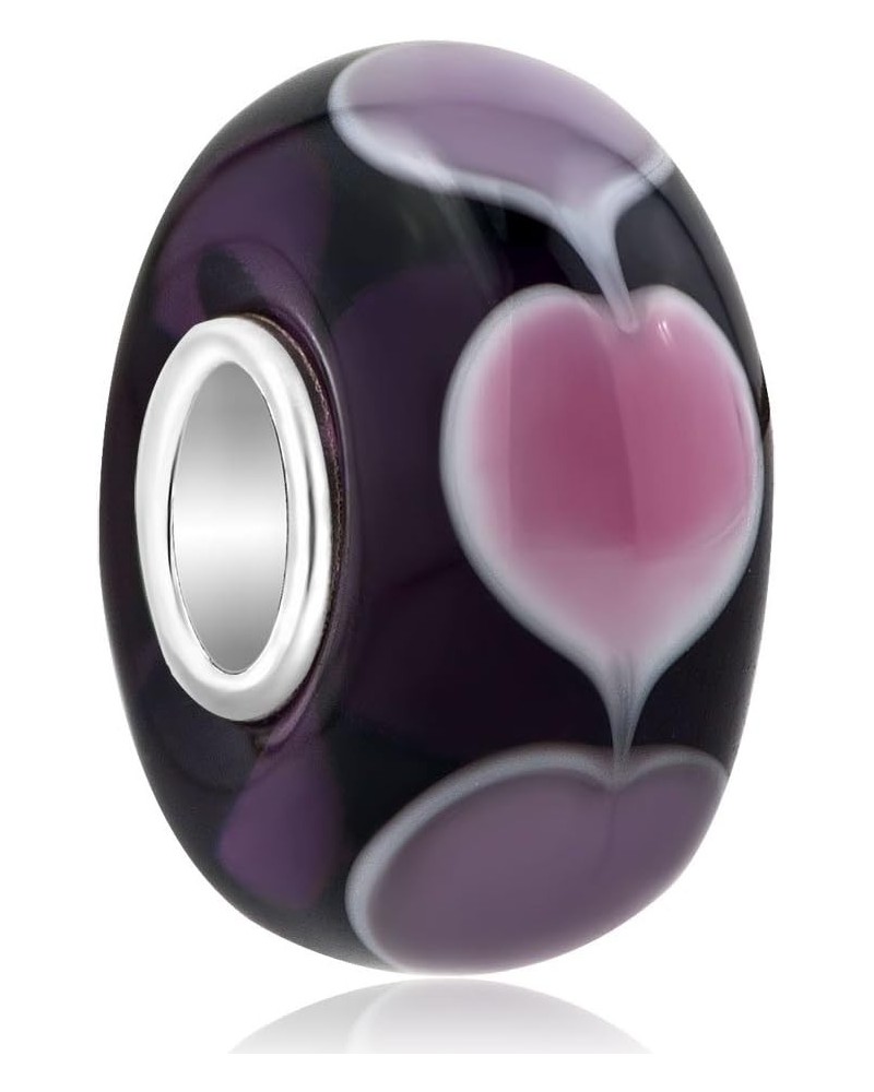 Heart Murano Glass Beads 925 Sterling Silver Core Charm For Bracelets (Red) Purple $7.53 Bracelets