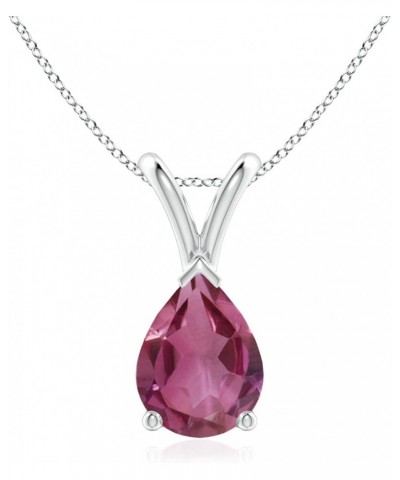 Natural Pink Tourmaline Solitaire Pendant Necklace for Women, Girls in 14K Solid Gold/Platinum/Sterling Silver | October Birt...