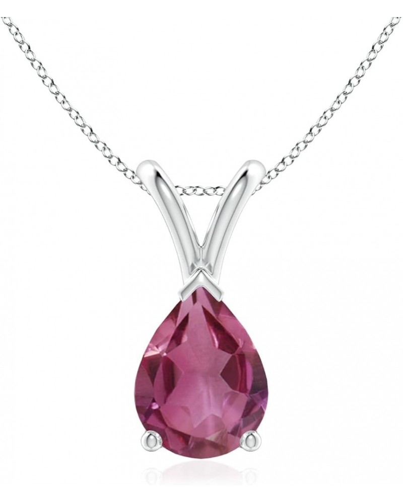 Natural Pink Tourmaline Solitaire Pendant Necklace for Women, Girls in 14K Solid Gold/Platinum/Sterling Silver | October Birt...