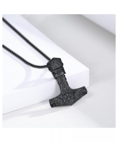 Thor Hammer Necklace 925 Sterling Silver Viking Mjolnir Necklace Oxidize Norse Runes Amulet Jewelry Gifts for Women Men Mjoln...