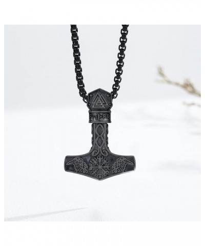 Thor Hammer Necklace 925 Sterling Silver Viking Mjolnir Necklace Oxidize Norse Runes Amulet Jewelry Gifts for Women Men Mjoln...