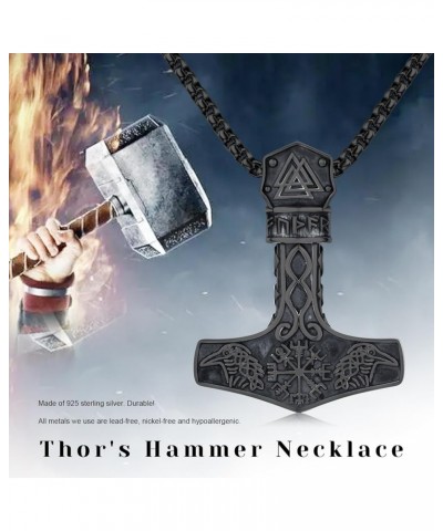 Thor Hammer Necklace 925 Sterling Silver Viking Mjolnir Necklace Oxidize Norse Runes Amulet Jewelry Gifts for Women Men Mjoln...