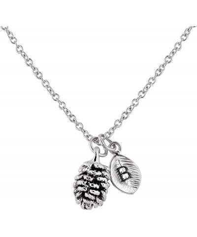 Silver Dainty Pinecone Necklace Initial Necklace Nature Necklace Leaf Necklace for Her B $15.68 Necklaces