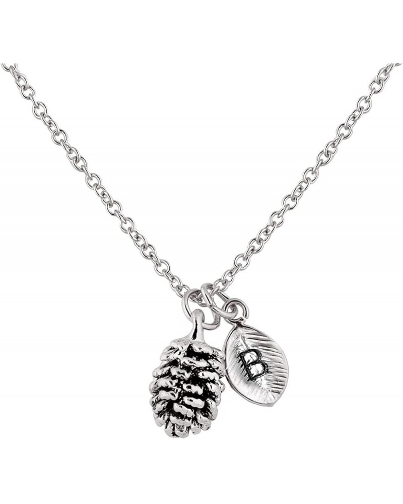 Silver Dainty Pinecone Necklace Initial Necklace Nature Necklace Leaf Necklace for Her B $15.68 Necklaces