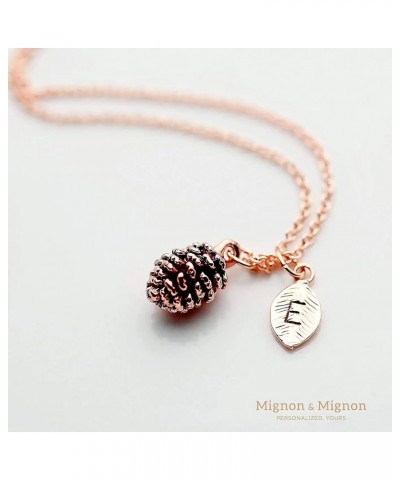 Silver Dainty Pinecone Necklace Initial Necklace Nature Necklace Leaf Necklace for Her B $15.68 Necklaces