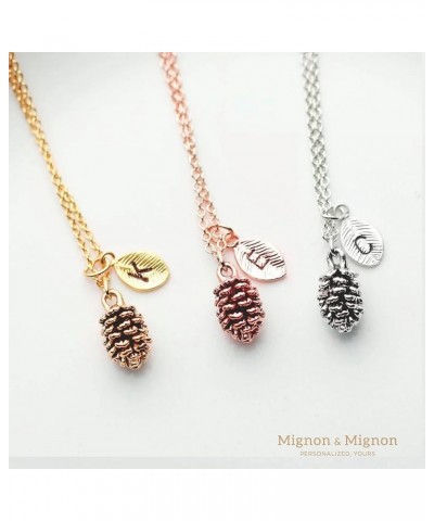 Silver Dainty Pinecone Necklace Initial Necklace Nature Necklace Leaf Necklace for Her B $15.68 Necklaces