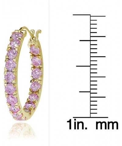 Sterling Silver Light Pink Cubic Zirconia Inside Out 3x20 mm Round Hoop Earrings Gold Flash Silver $20.51 Earrings