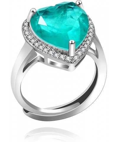 Dainty Simulated Paraiba Tourmaline Ring Adjustable Size Halo Solitaire Wedding Bridal Rings Platinum Plated Y3623 $8.25 Rings