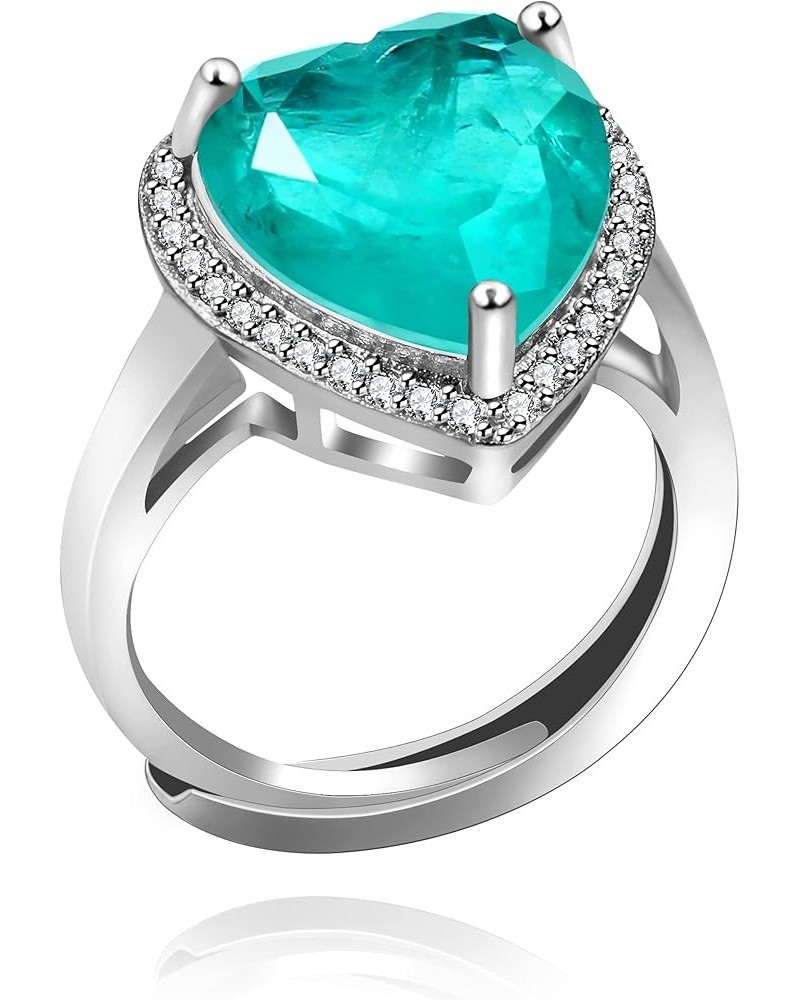 Dainty Simulated Paraiba Tourmaline Ring Adjustable Size Halo Solitaire Wedding Bridal Rings Platinum Plated Y3623 $8.25 Rings