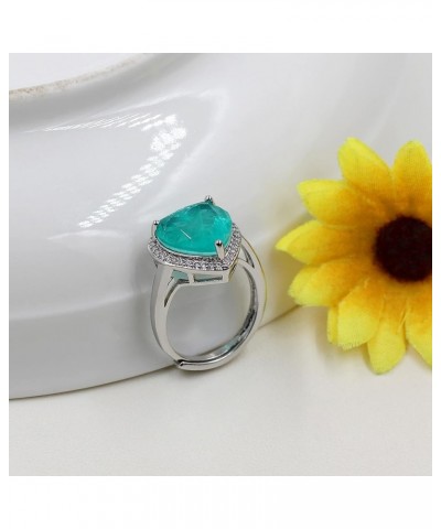 Dainty Simulated Paraiba Tourmaline Ring Adjustable Size Halo Solitaire Wedding Bridal Rings Platinum Plated Y3623 $8.25 Rings