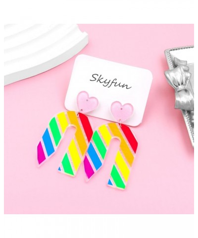 2023 Back to School Pencil Shaped Teacher Earrings for Women Girls Lightweight Acrylic Heart Striped Pencil Earrings for Teac...