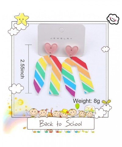 2023 Back to School Pencil Shaped Teacher Earrings for Women Girls Lightweight Acrylic Heart Striped Pencil Earrings for Teac...