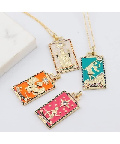 Cubic Zirconia Tarot Cards Necklace For Women Man Classic Square Vintage 22 Style Good Luck Amulet Pendants Jewelry Gifts $12...