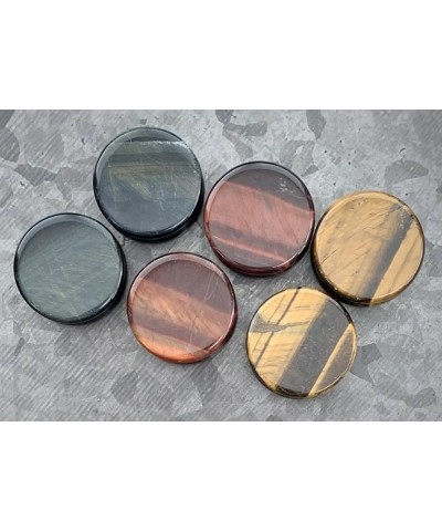 ALL 3 PAIR- Yellow, Blue & Red Tiger Eye Organic Stone Plugs Double Flare Gauges 4g (5mm) $16.05 Body Jewelry