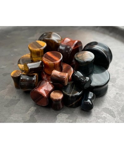 ALL 3 PAIR- Yellow, Blue & Red Tiger Eye Organic Stone Plugs Double Flare Gauges 4g (5mm) $16.05 Body Jewelry