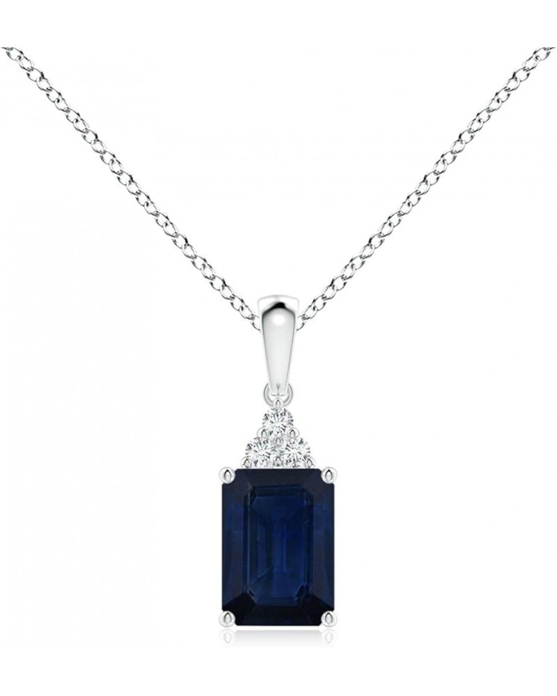 Natural Blue Sapphire Emerald Cut Pendant Necklace in Sterling Silver for Women, Girls with 18" Chain | September Birthstone ...