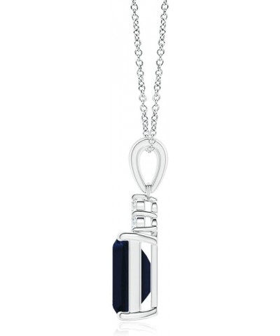 Natural Blue Sapphire Emerald Cut Pendant Necklace in Sterling Silver for Women, Girls with 18" Chain | September Birthstone ...