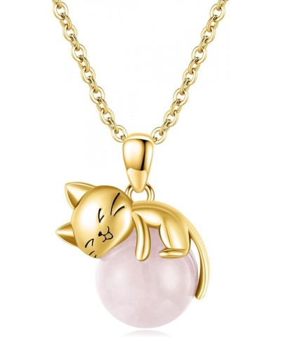 Cat Animal Necklace with Rose Quartz Pearl Sterling Silver Gold Cat Necklace $19.74 Necklaces