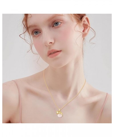 Cat Animal Necklace with Rose Quartz Pearl Sterling Silver Gold Cat Necklace $19.74 Necklaces