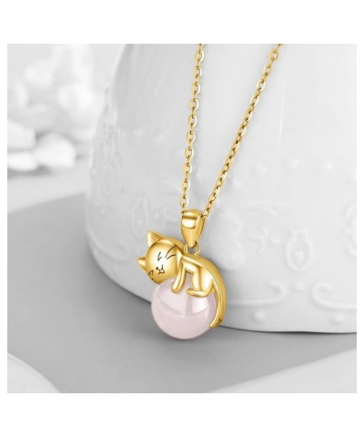 Cat Animal Necklace with Rose Quartz Pearl Sterling Silver Gold Cat Necklace $19.74 Necklaces