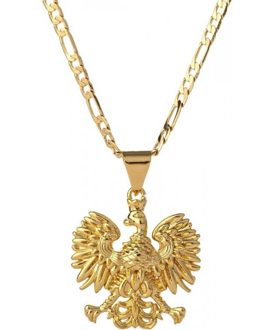 18K Gold Plated Poland Symbol Eagle Pendant Necklace for Women Men Polska Poles Jewelry 3mm Flat Figaro Chain Necklace 18/22 ...