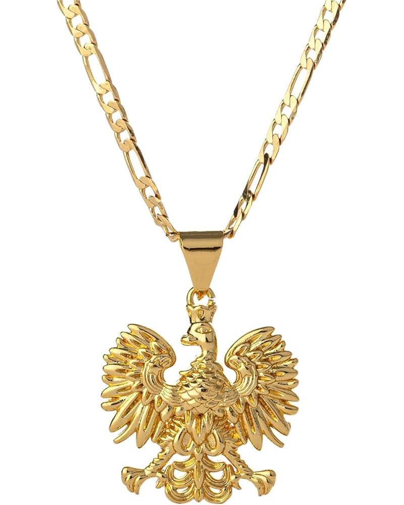 18K Gold Plated Poland Symbol Eagle Pendant Necklace for Women Men Polska Poles Jewelry 3mm Flat Figaro Chain Necklace 18/22 ...