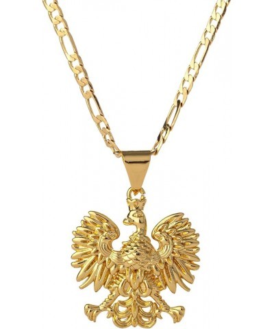 18K Gold Plated Poland Symbol Eagle Pendant Necklace for Women Men Polska Poles Jewelry 3mm Flat Figaro Chain Necklace 18/22 ...