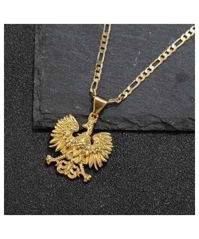 18K Gold Plated Poland Symbol Eagle Pendant Necklace for Women Men Polska Poles Jewelry 3mm Flat Figaro Chain Necklace 18/22 ...