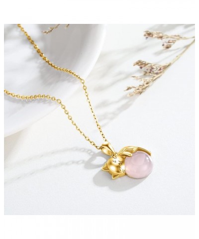 Cat Animal Necklace with Rose Quartz Pearl Sterling Silver Gold Cat Necklace $19.74 Necklaces