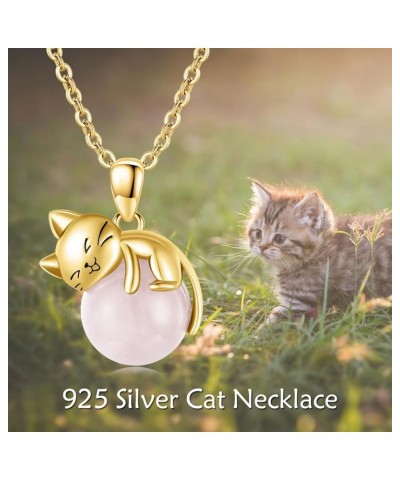 Cat Animal Necklace with Rose Quartz Pearl Sterling Silver Gold Cat Necklace $19.74 Necklaces