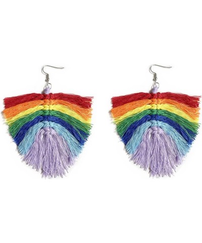 Colorful Christmas Rainbow Wooden Tassel Dangle Earrings LGBTQ Accessories Bohemian Hand-Knit Earrings Handmade Exaggeration ...