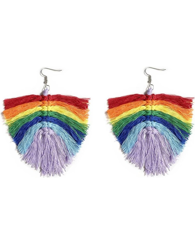 Colorful Christmas Rainbow Wooden Tassel Dangle Earrings LGBTQ Accessories Bohemian Hand-Knit Earrings Handmade Exaggeration ...