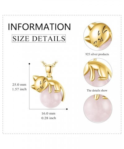 Cat Animal Necklace with Rose Quartz Pearl Sterling Silver Gold Cat Necklace $19.74 Necklaces