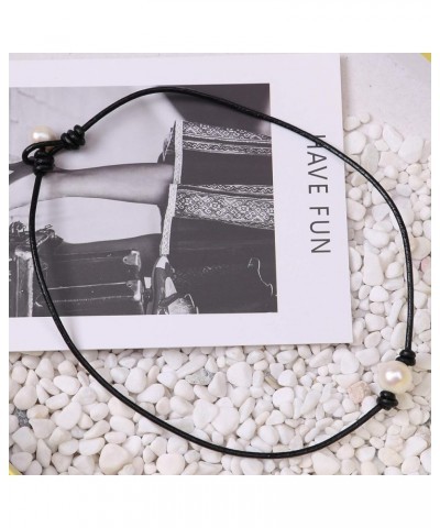 One Pearl Choker Necklace,Single Pearl Leather Pendant Necklace for Women White Pearl Jewelry Handmade Black 16 $7.14 Necklaces