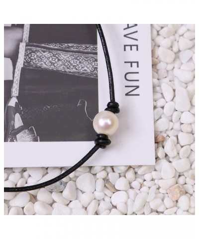 One Pearl Choker Necklace,Single Pearl Leather Pendant Necklace for Women White Pearl Jewelry Handmade Black 16 $7.14 Necklaces