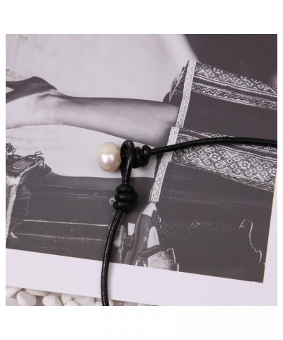 One Pearl Choker Necklace,Single Pearl Leather Pendant Necklace for Women White Pearl Jewelry Handmade Black 16 $7.14 Necklaces