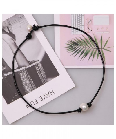 One Pearl Choker Necklace,Single Pearl Leather Pendant Necklace for Women White Pearl Jewelry Handmade Black 16 $7.14 Necklaces