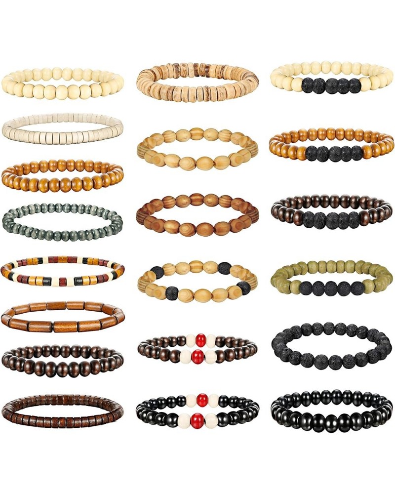 20Pcs Wooden Bead Bracelet for Women Mens Lava Rock Stone Beads Essential Oil Diffuser Beaded Bracelets Bangles Elastic Stret...