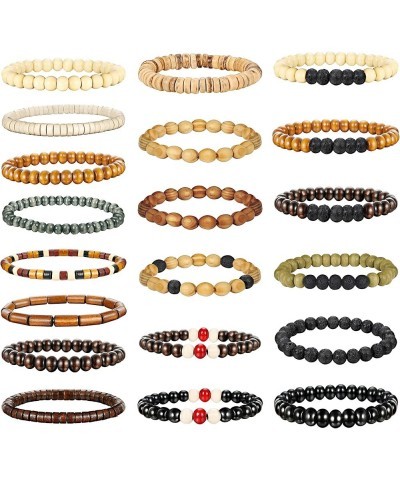 20Pcs Wooden Bead Bracelet for Women Mens Lava Rock Stone Beads Essential Oil Diffuser Beaded Bracelets Bangles Elastic Stret...